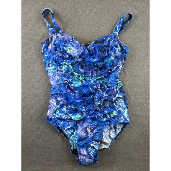 Trimshaper Other - Trimshaper‎ Swimsuit Women 12 Blue Snakeskin Ruched One Piece Tummy Control